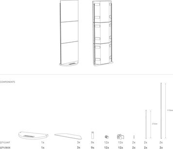Teknisk diagram med dimensioner af et rektangulært akustisk panel og dets metalbeslag til vægmontering