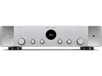 Ampli hi-fi stereo Marantz Stereo 70 stříbrný, přední panel, pohled zepředu, tlačítka a konektory, digitální displej "40.0"