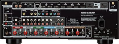 Denon AVR-X3500H sort hjemmebiografsforstærker, bagside, audio/video-tilslutninger, HDMI-porte, højttalertilslutninger, Wi-Fi-antenne