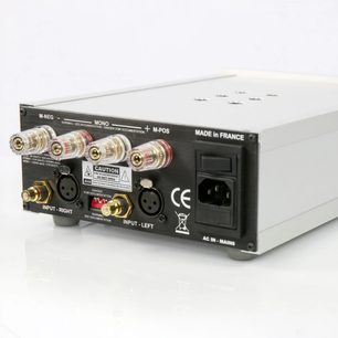 Ενισχυτής ισχύος hi-fi M-POS 3D Lab Nano μονοφωνικός κατασκευασμένος στη Γαλλία, πίσω όψη, συνδέσεις ήχου και τροφοδοσίας