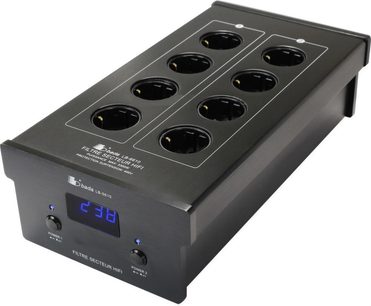 Multiprise Bada LB6610 negra con 8 tomas y pantalla LED azul, vista superior