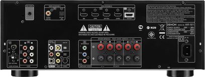Wzmacniacz kina domowego Denon AVR-1611, panel tylny, złącza audio/wideo, gniazda RCA, HDMI, optyczne, koncentryczne, antena FM, Ethernet
