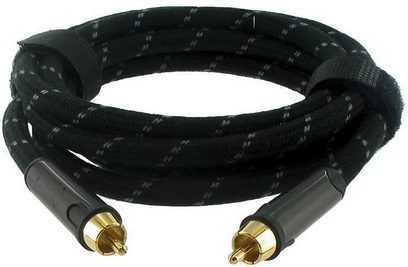 Sort flettet kabel med forgyldte RCA-stik i enderne, fra mærket Connect Research, model Original OCR4102 2m