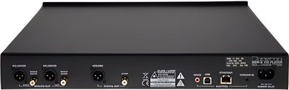 Bryston BCD-3 CD-spiller i svart, baksidevisning med XLR-, koaksiale og optiske utganger samt strømkontakt