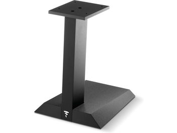 Focal Chora Center speaker stand in black metal, inverted L-shape, rectangular base, vertical pillar, angled top plate