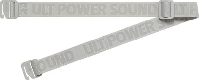 Gebroken witte geweven draagriem voor Sony ULT Field 3 speaker, ton-sur-ton opschrift "ULT POWER SOUND", lichtgrijze rechthoekige kunststof gespen, bovenaanzicht