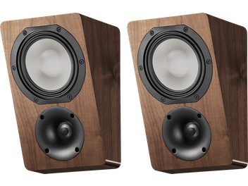 Coppia di diffusori Canton AR 5 finitura noce, casse compatte a due vie inclinate con altoparlante chiaro e tweeter nero