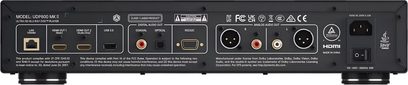 Player Blu-ray 4K Magnetar UDP800 MKII negru, vedere din spate cu dublu HDMI, LAN, USB și ieșiri audio XLR