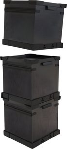 HumminGuru FlexiCube vinyloppbevaring svart med 3 stablebare moduler med rillete paneler og integrerte håndtak