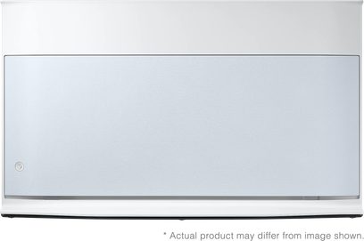 Samsung The Serif QE65LS01BA 2022 65 tommer TV set forfra, slukket skærm, hvid ramme, rent og minimalistisk design