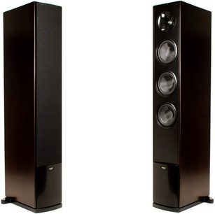 To sorte Klipsch Icon WF-35 gulvhøjtalere med synlige højttalerenheder, set forfra