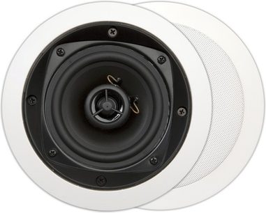 Tavana gömme, siyah hoparlörlü ve delikli metal ızgaralı, beyaz yuvarlak ArtSound MDC401 tavan hoparlörü