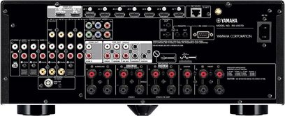 Yamaha RX-A1070 sort home cinema-forstærker, front, set forfra, mange indgange og knapper, centralt display