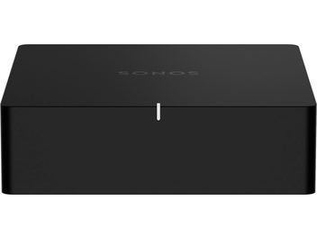 Sonos Port netværksaudioafspiller, rektangulær sort boks set forfra, Sonos-logo øverst, en port foran