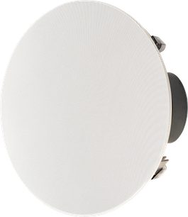 Difuzor încastrabil în tavan E80-A v2, vedere din unghi, grilaj circular alb perforat, carcasă neagră parțial vizibilă