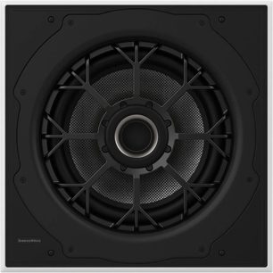 Vestavný subwoofer Bowers & Wilkins ISW-8, černý, plast a kov, kužel s tkanou texturou, pohled zepředu