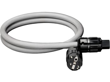 Καλώδιο τροφοδοσίας ρεύματος GigaWatt PowerSync PLUS με πλεχτή γκρι-ασημί μόνωση, μαύρα βύσματα Schuko και IEC, τυλιγμένο