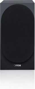 Canton GLE 30 S2 diffusore da scaffale nero, vista frontale con griglia acustica arrotondata e logo argentato in basso