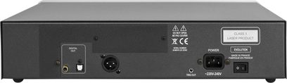 Reproductor de CD de alta fidelidad Atoll Electronique DR200 Evolution negro, vista trasera, conectores digitales, toma de alimentación, interruptor
