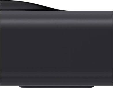 Soundbar WiiM Bar nera dal design rettangolare arrotondato vista parziale laterale