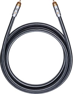 Oehlbach Sub Xtreme subwooferkabel 4,4 m, gråmetallic flettet kappe med sølvfarvede RCA-stik med guldbelagte kontakter, rullet sammen i en cirkel set ovenfra
