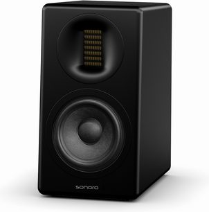 Diffusore da scaffale Sonoro Orchestra Slim Gen.2 nero con tweeter a nastro e woofer circolare vista frontale