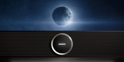 Телевізор Loewe Stellar 42 DR+ чорний, крупний план екрана із зоряним візерунком і центрального сріблястого круглого елемента керування