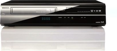 Toshiba RD-XV49DT sort Blu-ray-optager, front, display, diskskuffe, blåt baggrundsbelyste knapper