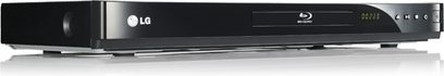 LG BD550 sort 4K Blu-ray-afspiller, set forfra, liggende flad, frontpanel med knapper og LED-display
