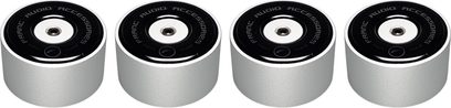 Set aus vier silbernen und schwarzen Franc Audio Accessories Ceramic Disc TH Dämpfern, von oben gesehen