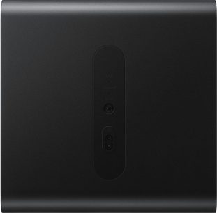 Černý matný obdélníkový krabička z plastu nebo kovu, pohled zezadu, zapuštěný oválný panel s kontrolkami „LINK“ a „STANDBY“, tlačítkem „ID SET“ a tříkolíkovou napájecí zásuvkou