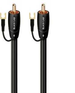 Câble subwoofer Black Lab RCA noir à double conducteur avec fiches dorées et cosses en fourche pour caisson de basses