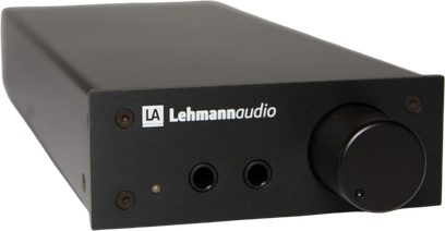 Sluchátkový předzesilovač Lehmann Audio Linear D MKII černý, hliníková přední panel s velkým ovladačem hlasitosti a dvojitým jackovým výstupem