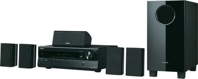 Sort Onkyo HT-S3305 hjemmebiografsystem bestående af en forstærker, 5 satellithøjttalere og en basrefleksboks