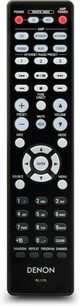 Telecomando nero Denon RC-1173 con pulsanti e manopole per controllare varie funzioni di un dispositivo audio