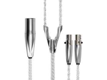 Hi-Fi kõrvaklappide kaabel Meze Audio Ultra hõbedane punutud, L- ja R-mini-XLR-pistikutega ning hõbedase XLR-pistikuga