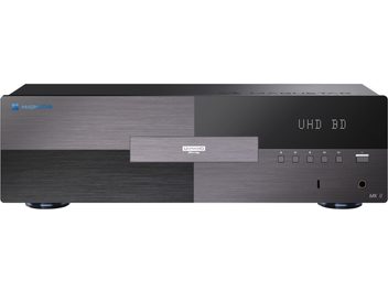 Magnetar UDP900 MKII 4K Blu-ray-spiller med børstet aluminium frontpanel i svart grå med UHD BD-skjerm og kontrollknapper