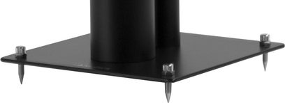 Norstone Stylum 2 svart satengbenstativ, rektangulær svart glassbase, svart sylindrisk stamme, koniske spisser i endene