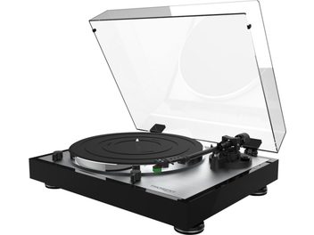 Thorens TD 402 DD svart lakkert platespiller, toppvisning, åpent lokk, tonearmsystem, dreieskive