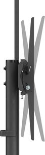 Поддръжка за TV стена Norstone Pro Vision One черна метална, страничен изглед, вертикална цилиндрична тръба с затягащ винт, наклонна шарнира с бутон и кръстообразен рамен за монтаж на екрана