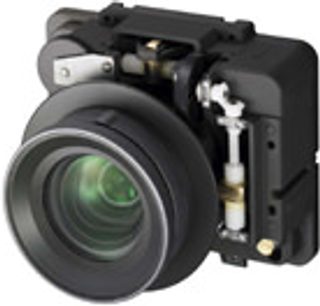 Sony VPL-HW10 sort videoprojektor, nærbillede forfra, linse med sølvfarvet ring, ventilationsgitter, knapper og tilslutninger