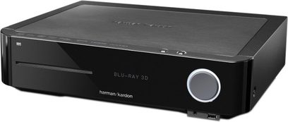 Harman Kardon BDS-270 Schwarz Heimkino-Verstärker, Frontansicht, glänzende schwarze Frontblende, silberne Tasten und Drehregler