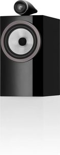 Bowers & Wilkins 705 S3 sort lakeret bogreolhøjttaler, set forfra, diskant øverst, mellemtone-/basenheder