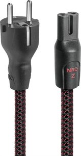 Audioquest NRG-Z2 strømkabel 3 m, sort og rød fletning i nylon, Schuko- og IEC C7-stik i sort plast, forfra set