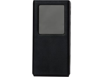 Questyle M18i black leather case, front view with large rectangular window for the player’s screen