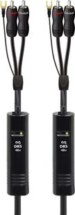 To 1,5 m sorte Audioquest Cougar RCA han-han kabler med forgyldte stik, på hvid baggrund