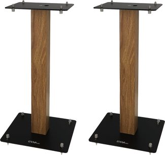Enova HIFI MAJESTY 50 WD, højttalerstativ i træ, set forfra, to sorte rektangulære holdere, metalben