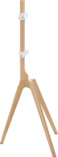 Norstone Pro Vision Wood TV-stativ i lyst træ med glat finish, slank konstruktion med tre skrå ben og hvide beslag, set fra siden