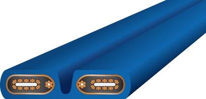 Blå Wireworld Stratus 7 1,5 m netledning med 7 ovale, forgyldte kontakter i række