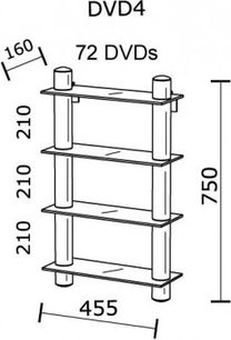 Spectral DVD4 hi-fi møbel med 4 glashylder til 72 DVD'er, metalramme, mål 750x455x210 mm